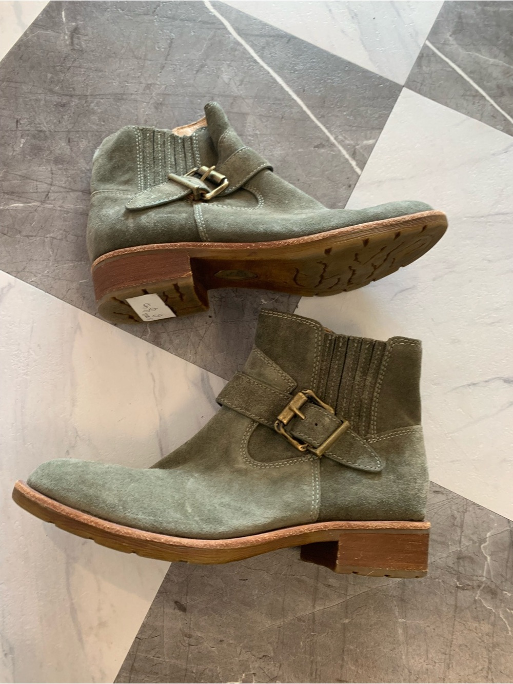 Sofft Olive Suede Buckle Ankle Boots
